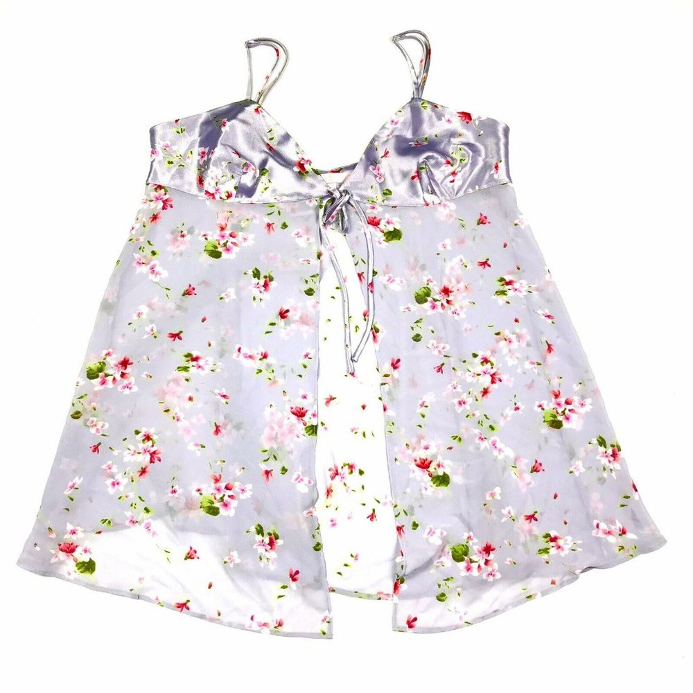 Victoria's Secret Women's Purple Floral Open Front Babydoll Lingerie Medium